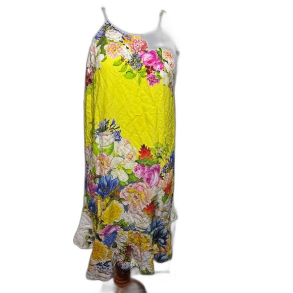Farm Rio Mini Dress Floral Low Back Medium Yellow Maximalist Vacation Resort - Picture 1 of 5